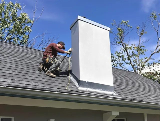 Grove City Chimney Sweep team member finishing chimney construction in Grove City, OH
