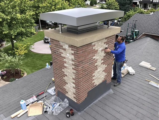 Grove City Chimney Sweep team working on a custom chimney remodel in Grove City, OH