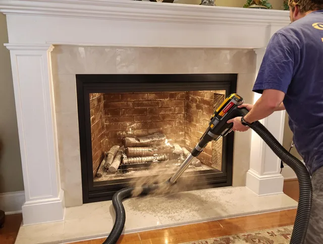 Fireplace cleaning performed by Grove City Chimney Sweep in Grove City, OH
