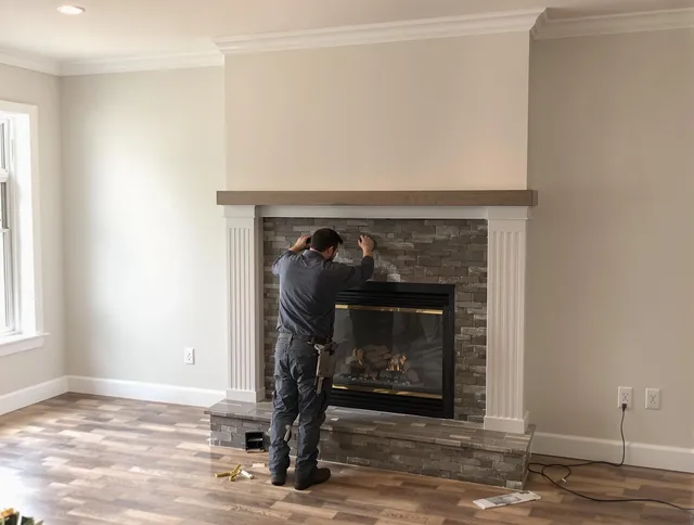 Grove City Chimney Sweep finishing a custom fireplace install in Grove City, OH